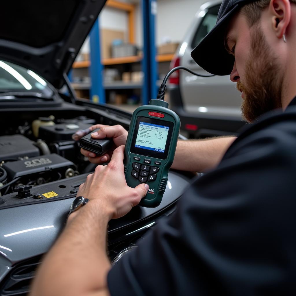 Mechanic Using OBD2 Scanner