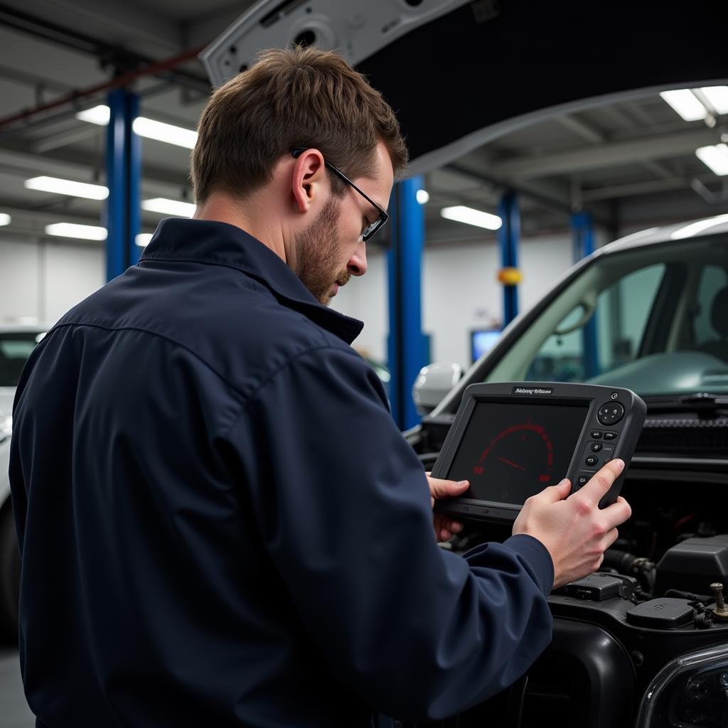 Mechanic Diagnosing Car Problem