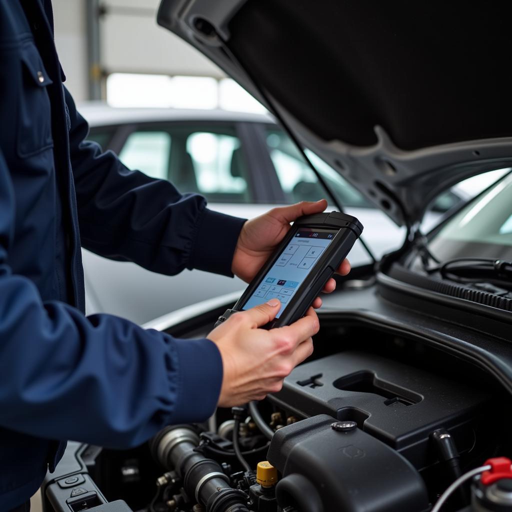 Mechanic Using the OxGord MS300 for Diagnostics