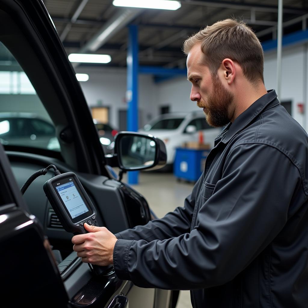 Mechanic using a professional car scanner