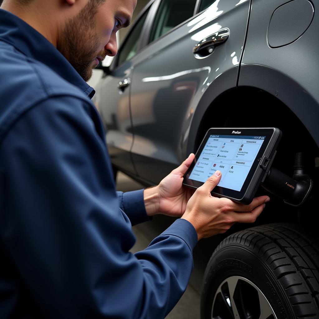 Mechanic Using Proton Diagnostic Tool