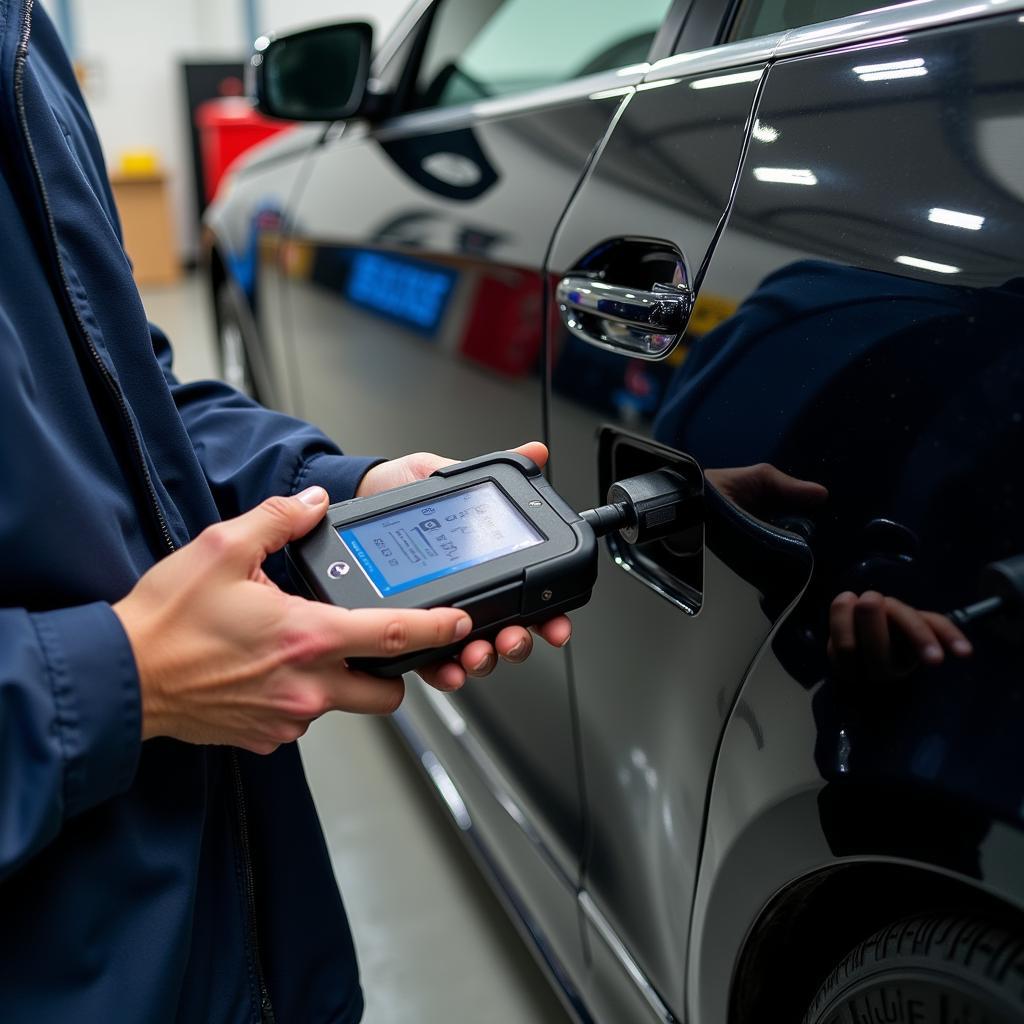 Mechanic Using a Mercedes-Specific Scan Tool