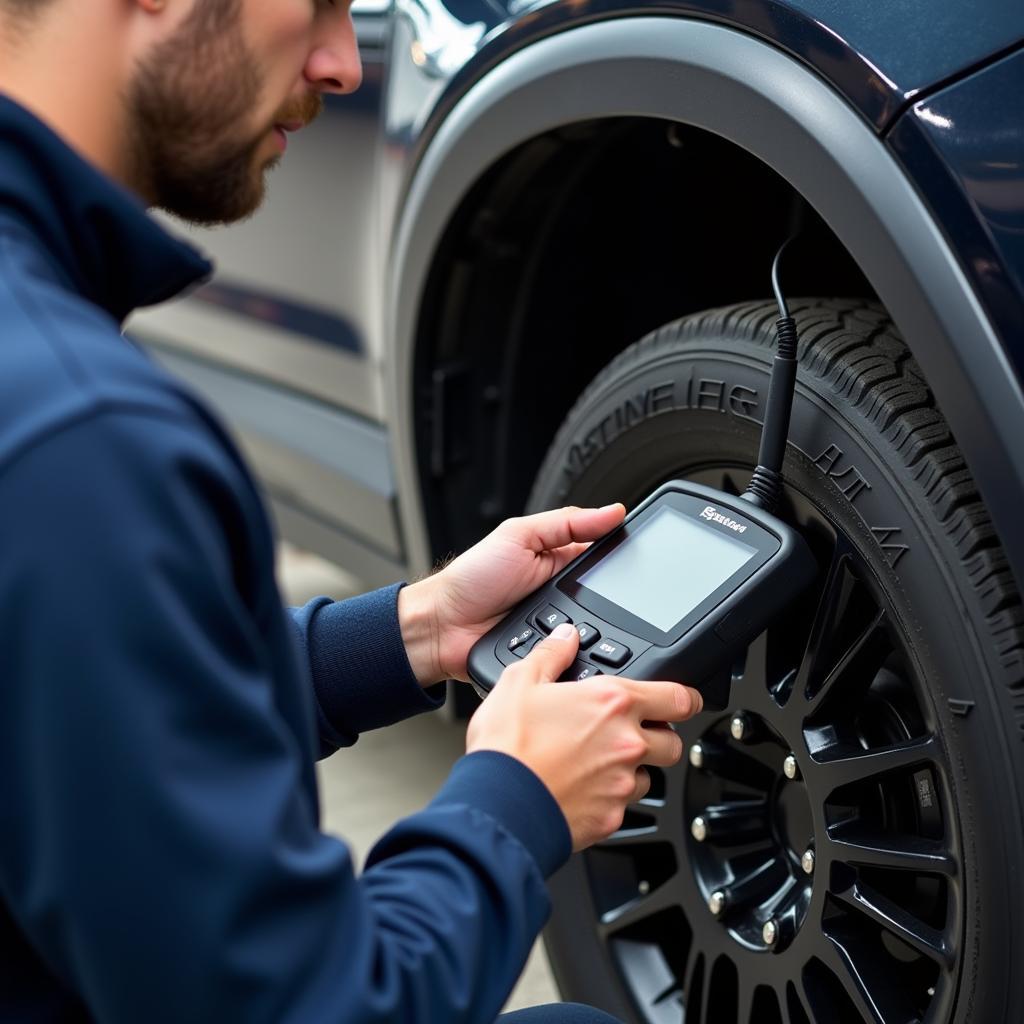 Mechanic Using a Scan Tool to Diagnose a Vehicle