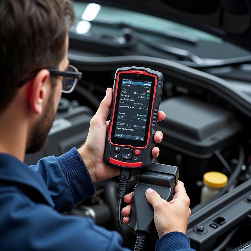 Mechanic using a Car Diagnostic Scanner