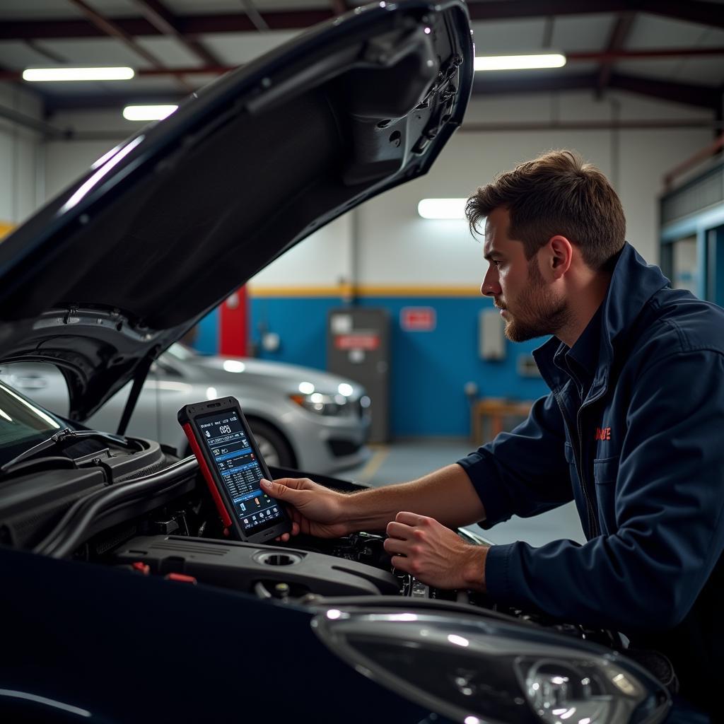 Mechanic Using Diagnostic Tool