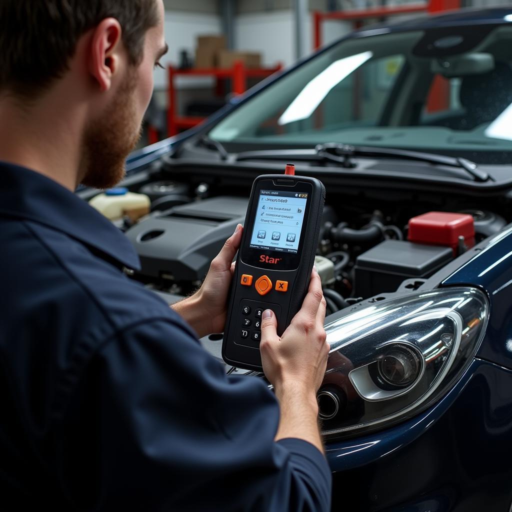 Mechanic Using Star C3 to Diagnose Car Problems 