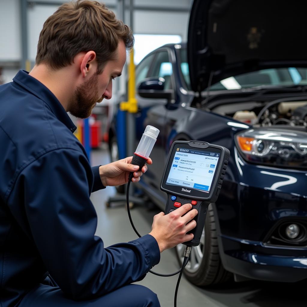 Mechanic Using Think Diagnostic Scan Tool