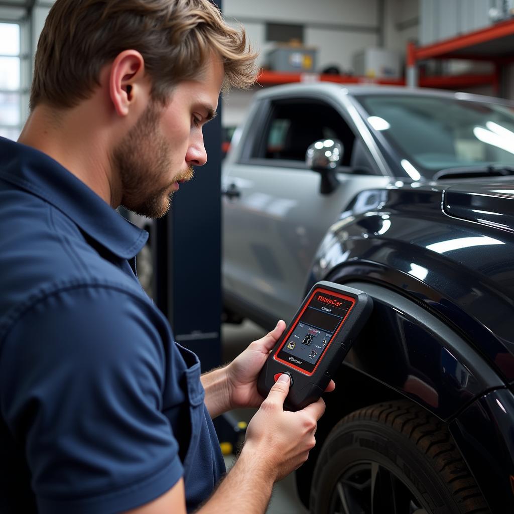 Mechanic Using ThinkCar OBD Scan Tool