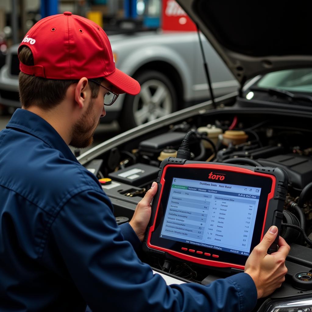 Mechanic Using Toro Scan Tool