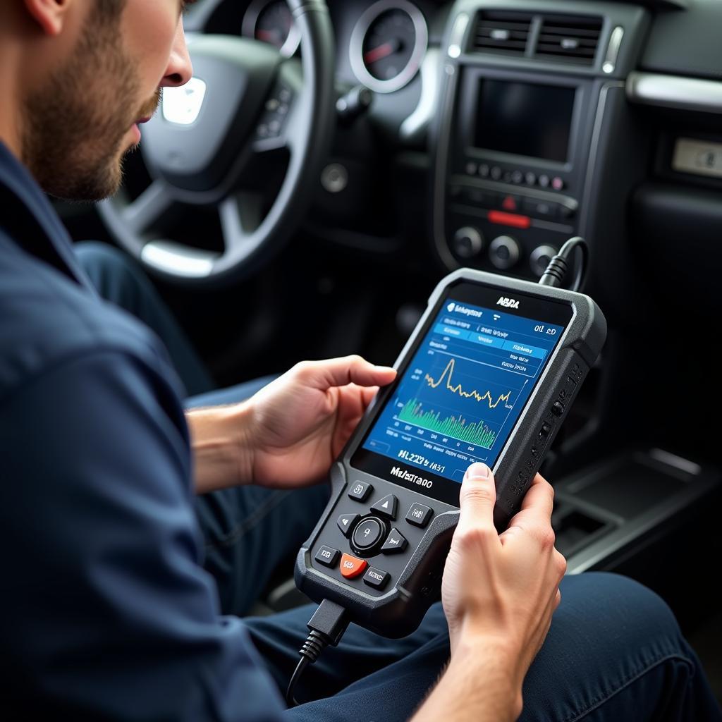 Mechanic Using Wireless HDD Diagnostics Tool