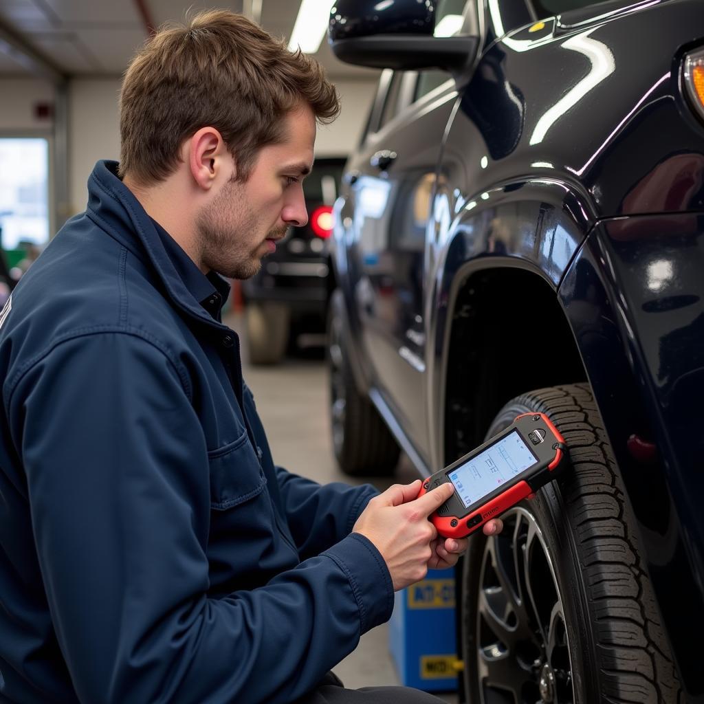 Mechanic Using WiTech Diagnostic Tool