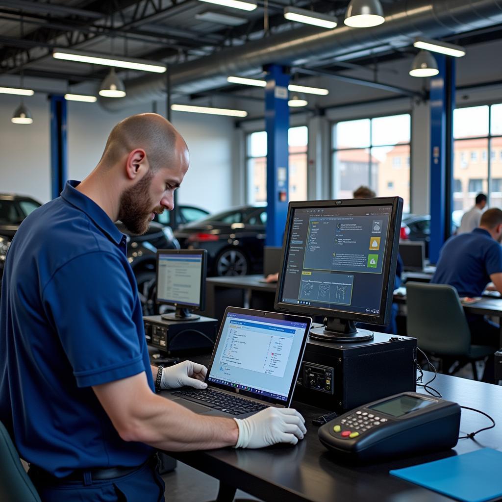 Modern Auto Repair Shop Using Scan Tools