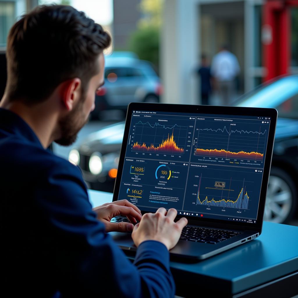 Technician Using Advanced Auto Electrical Diagnostic Software on Laptop