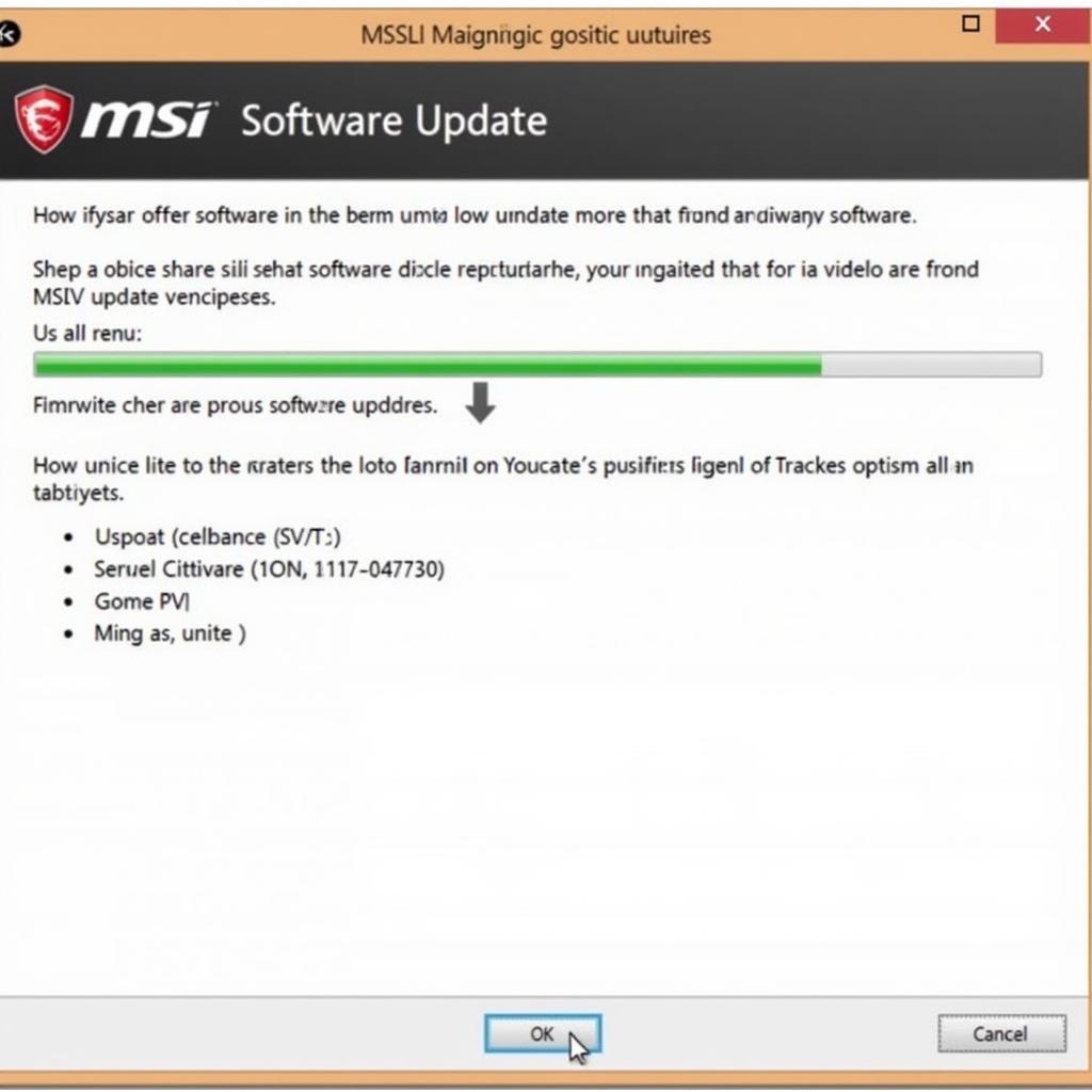 MSI Diagnostic Tool Software Update Screen