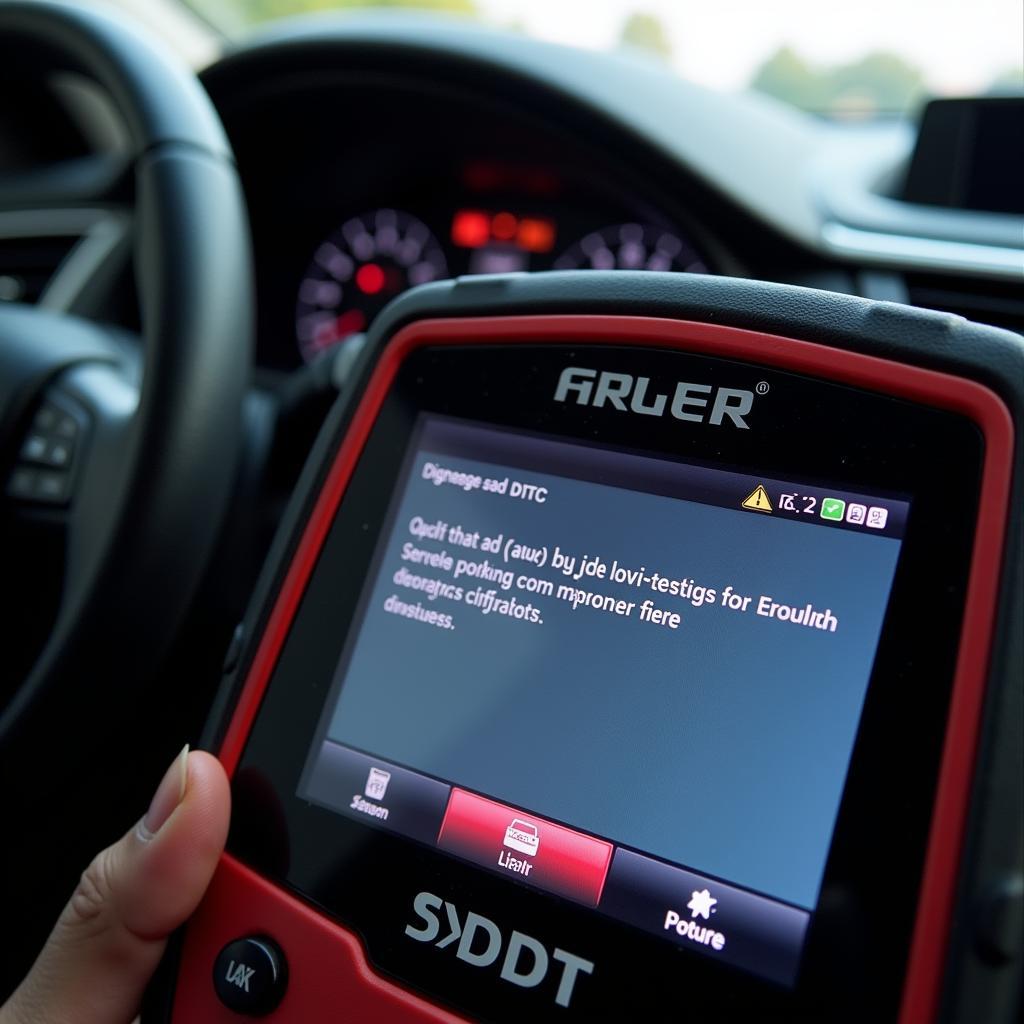 OBD Diagnostic Tool Displaying DTC on a Japanese Car