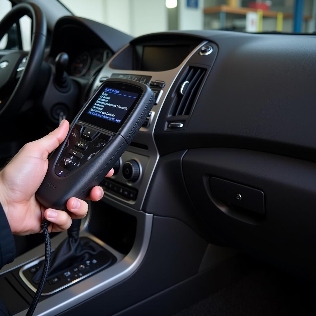 Mechanic Diagnosing a Car with an OBD-II Scanner