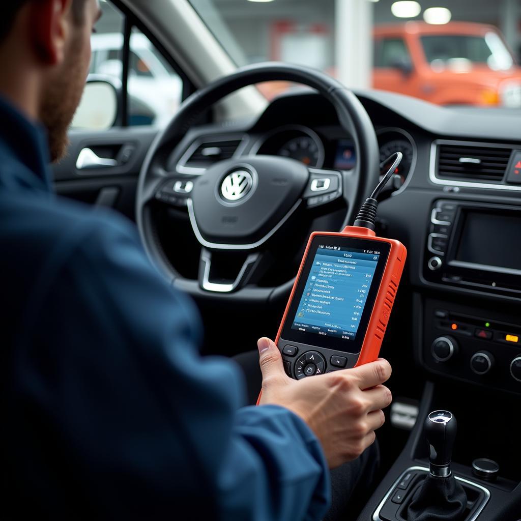 Professional Diagnostic Tool in a VW Workshop