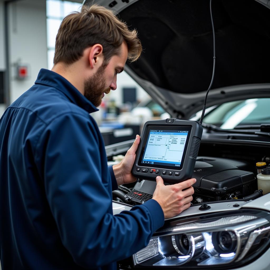 Professional Mechanic Using Diagnostic Tool