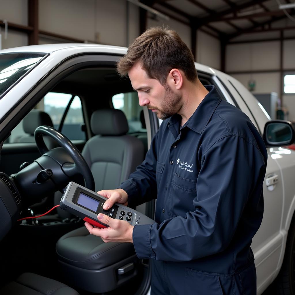 Expert Mechanic Diagnosing a Car Issue with an Advanced Scan Tool