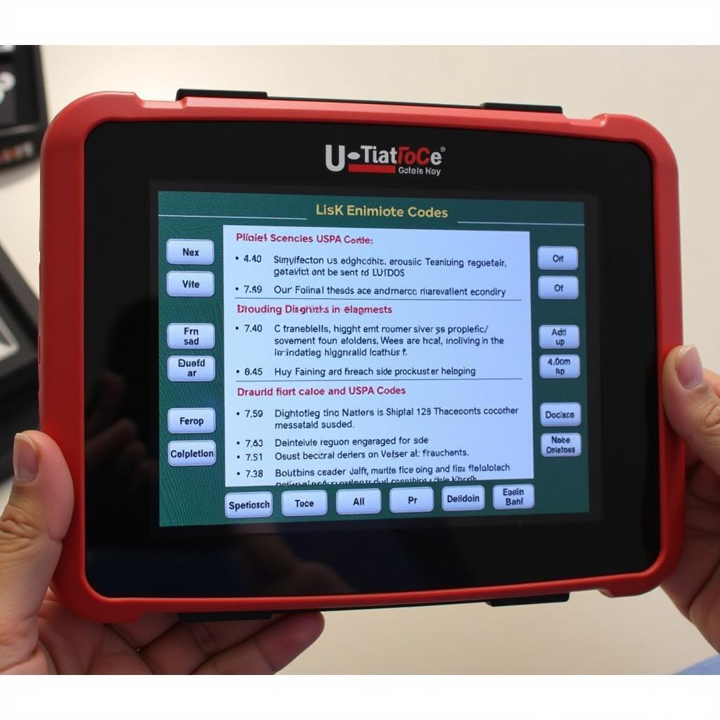 Display Screen of U Scan Tool Showing Diagnostic Codes