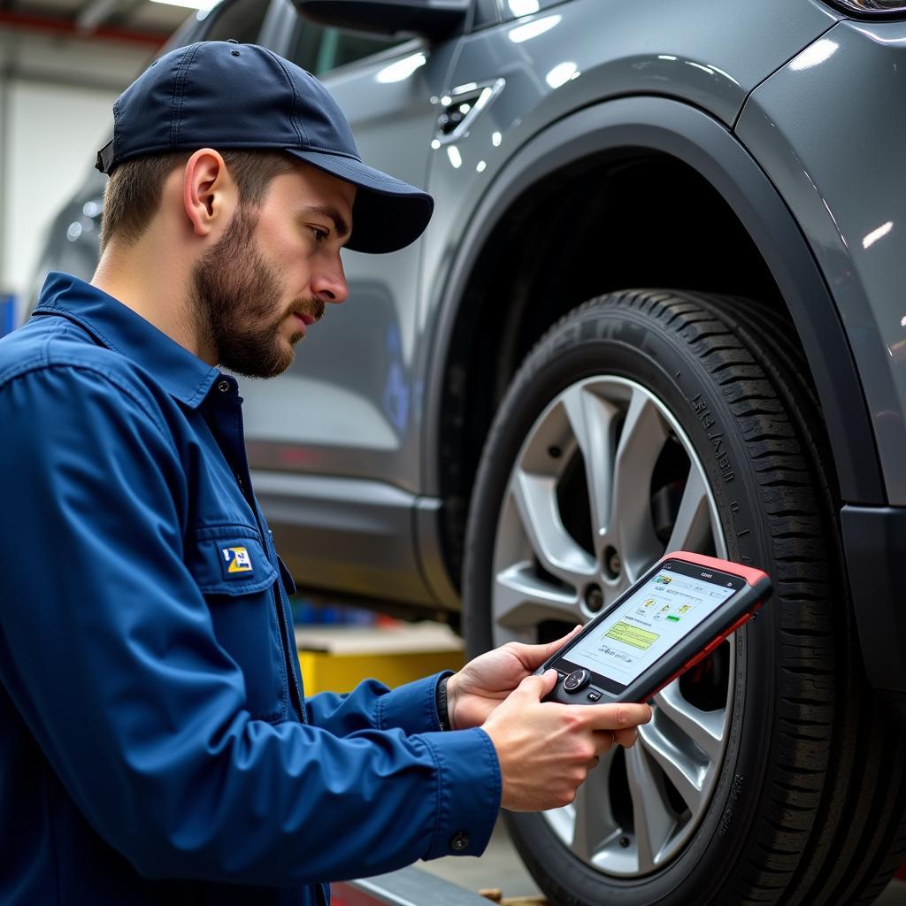 A mechanic is using the Retina Network Scanning Tool to streamline his workflow