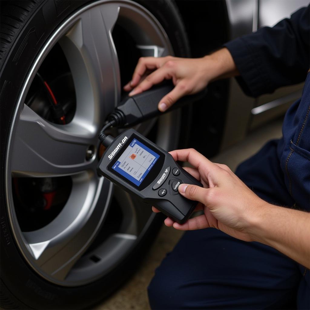 Mechanic Using Snap-on Scanner