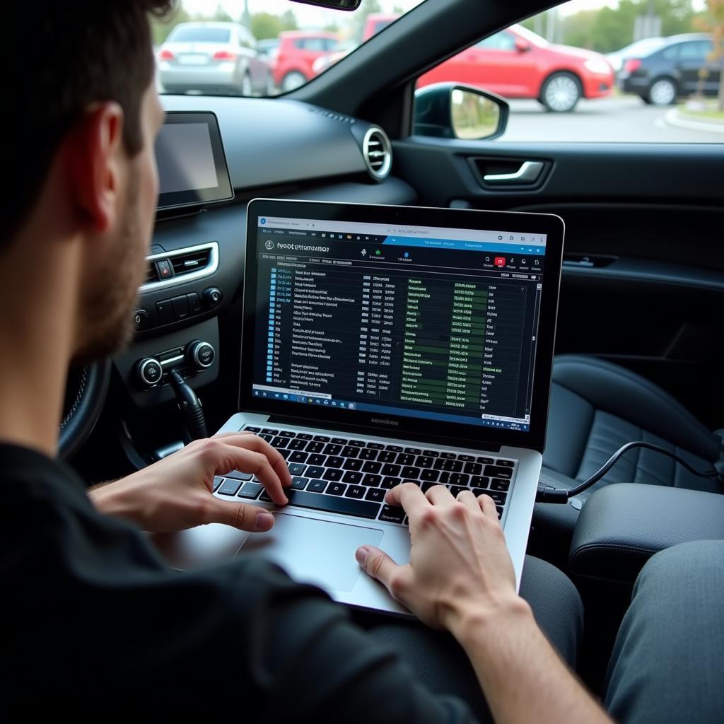 Technician Using Diagnostic Software on Laptop