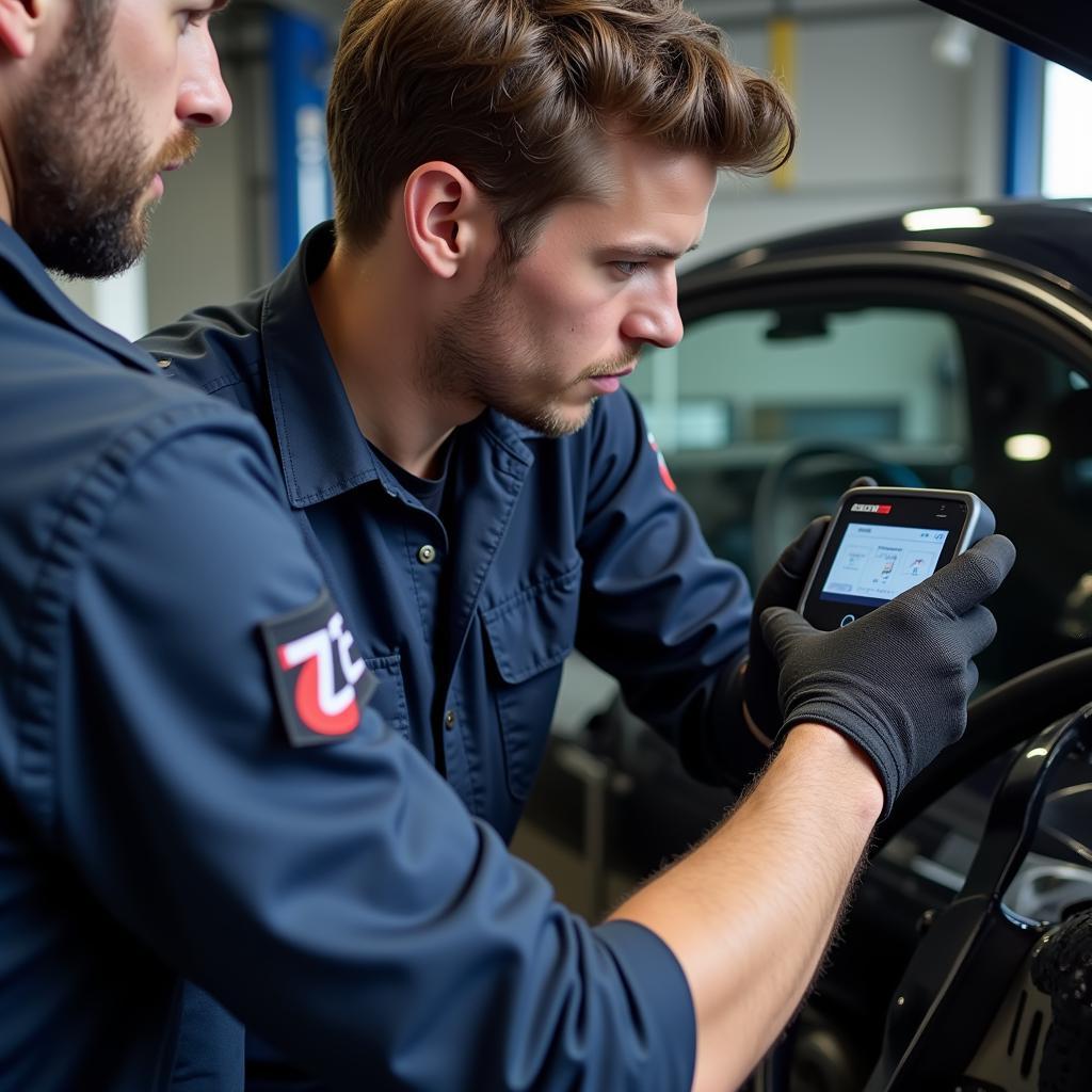 Technician Utilizing EBIRST for Vehicle Diagnostics