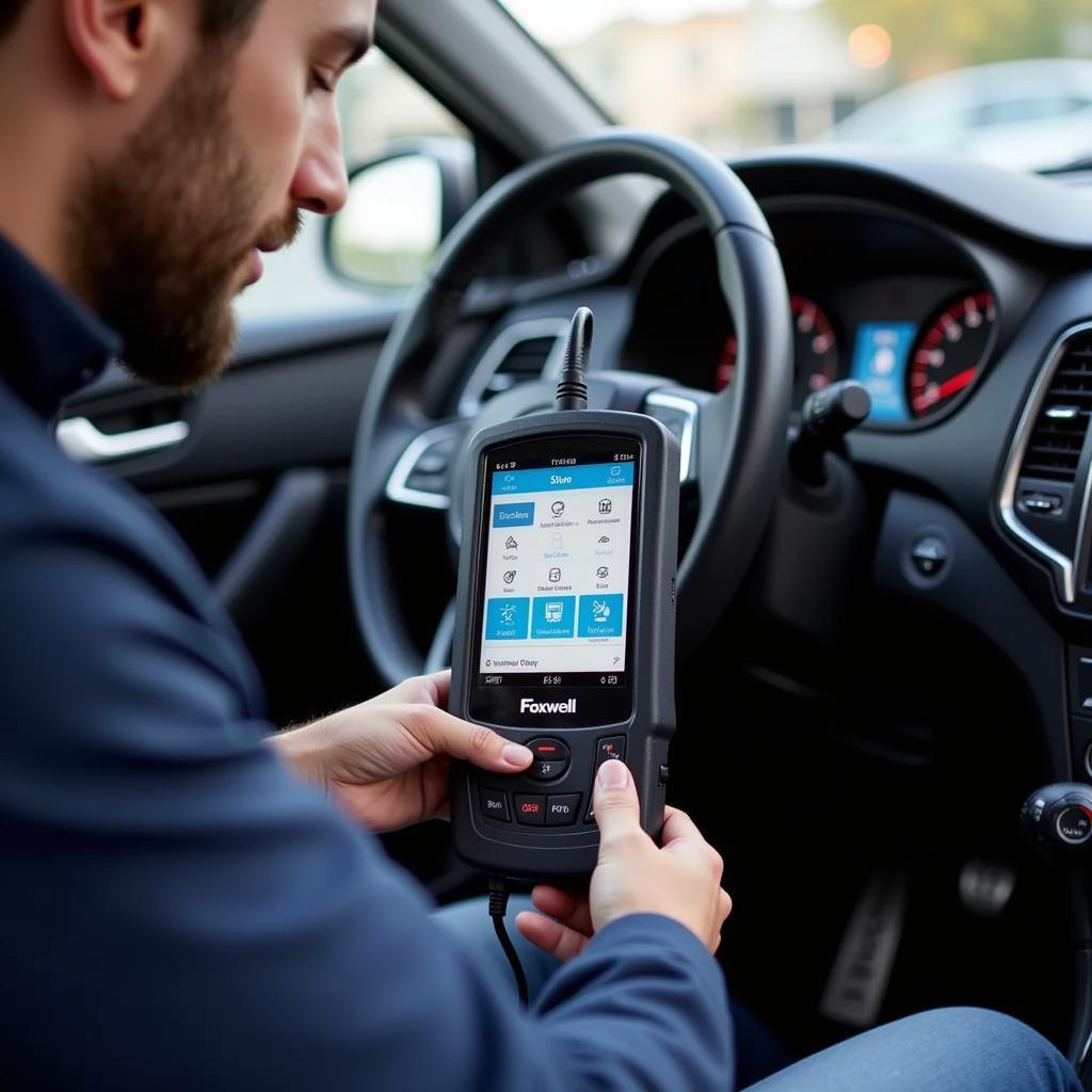 Technician Using Foxwell NT630 Plus on Car