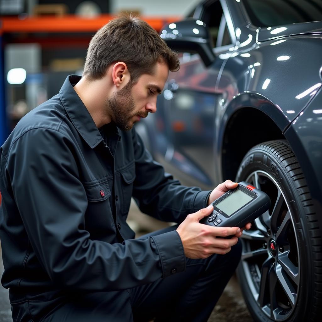 Technician Using Launch X431 on Car