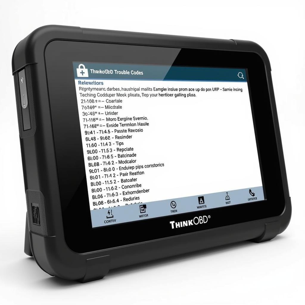 ThinkOBD 100 scan tool displaying engine codes on its screen.