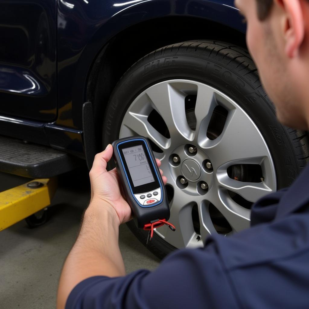 Mechanic Using a TPMS Scan Tool