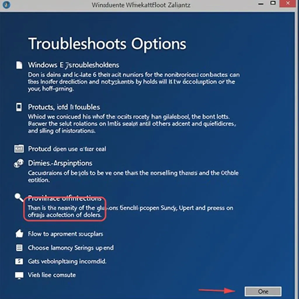 List of troubleshooting options