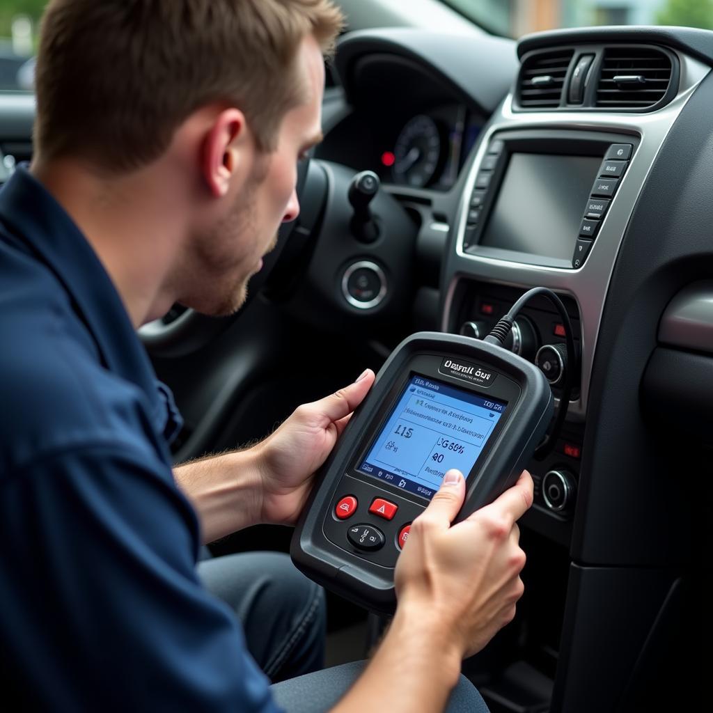 Technician Using a Diagnostic Scanner on a Car