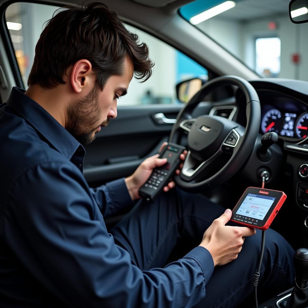 Technician Using Lenovo Diagnostic Tool