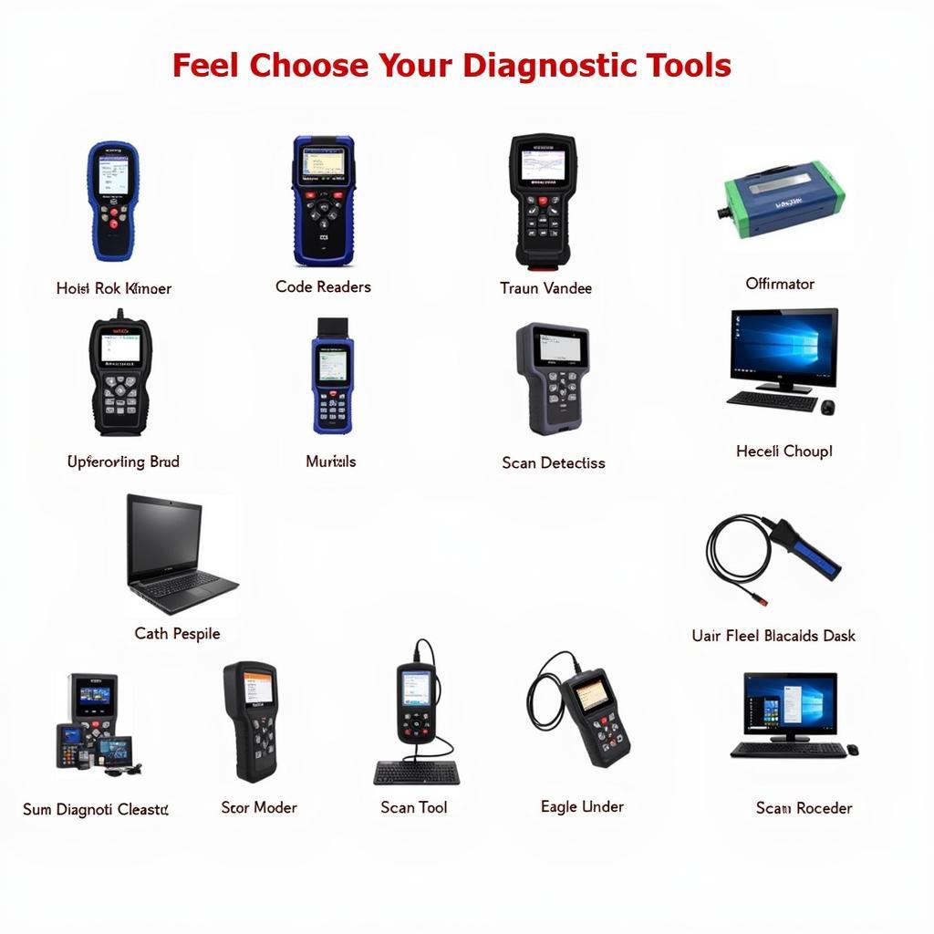 A collection of various automotive diagnostic tools, showcasing different types and functionalities.