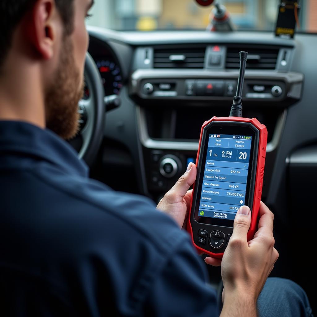 Mechanic using a wireless scan tool