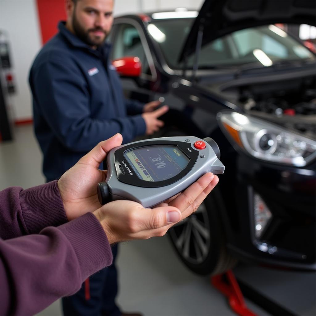 Mechanic Holding Autel MaxiCheck Pro