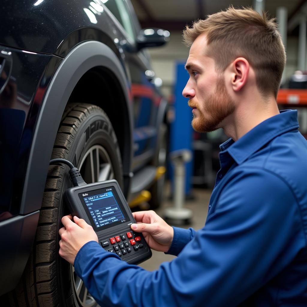 Automotive Technician Using Diagnostic Tool