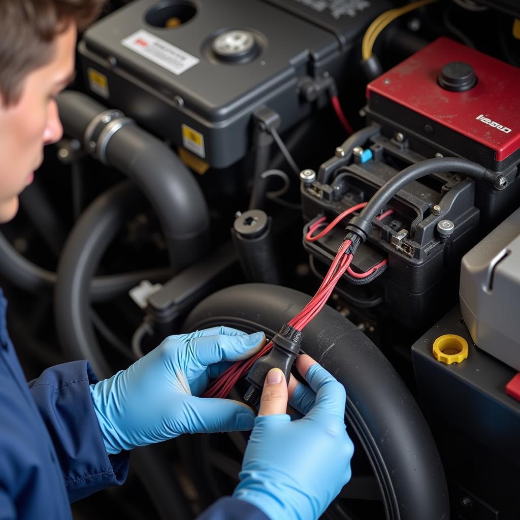 Technician Inspecting a Car's Wiring Harness