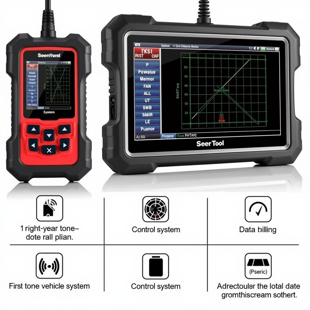 Close-up of a bi-directional scan tool displaying its features and functions