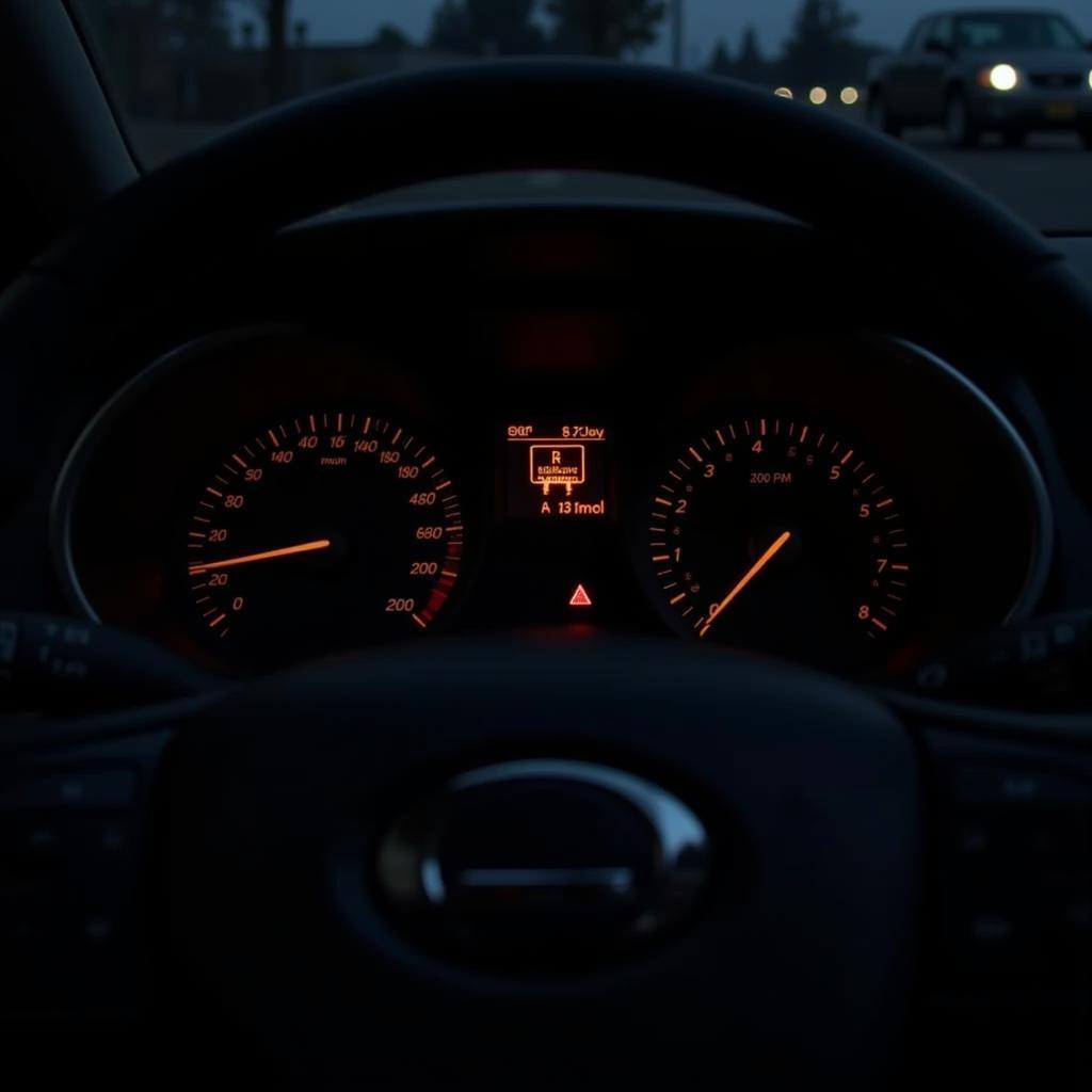 Car dashboard with warning lights