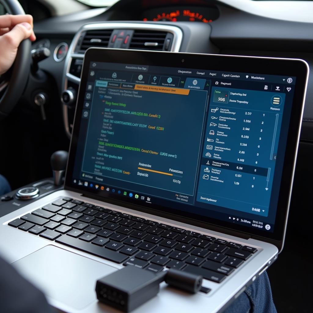 Car diagnostic software displayed on a laptop