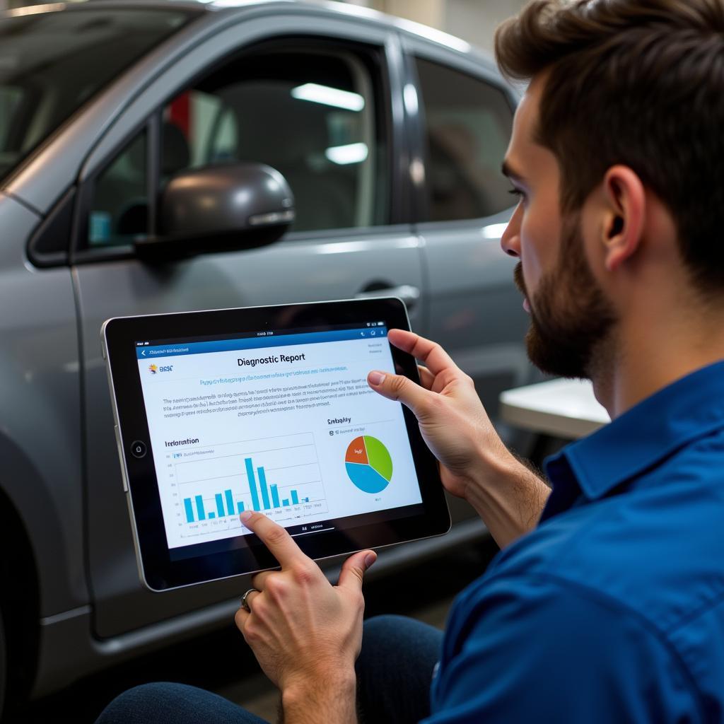 Car Owner Reviewing Diagnostic Report with Mechanic