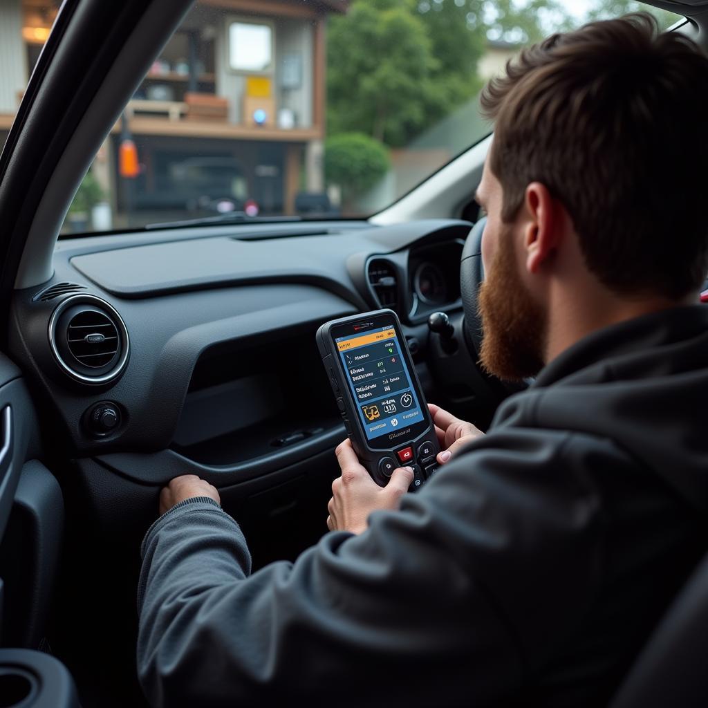 Car Owner Using Foxwell Fox Assist at Home