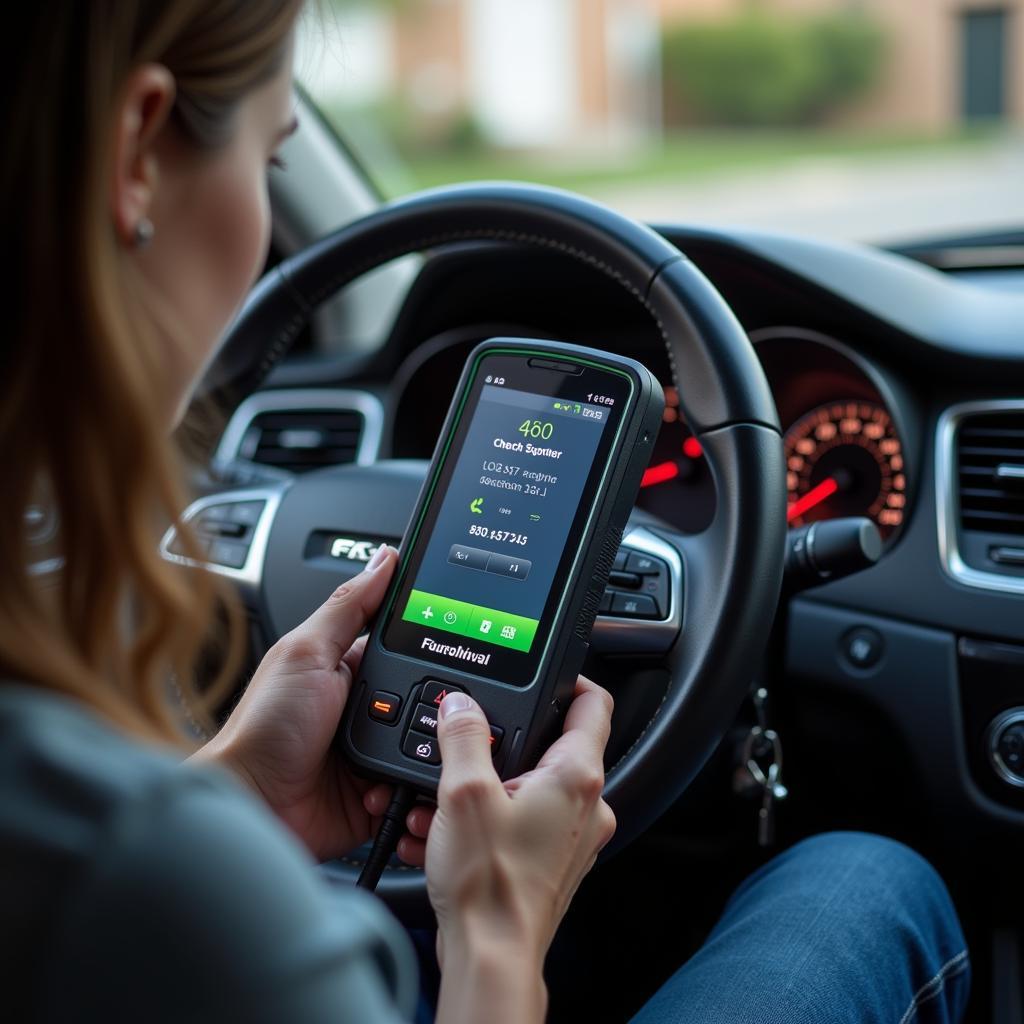 Car Owner Using Foxwell Scanner at Home