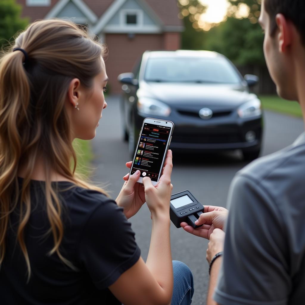 Car Owner Using OBD Scanner at Home