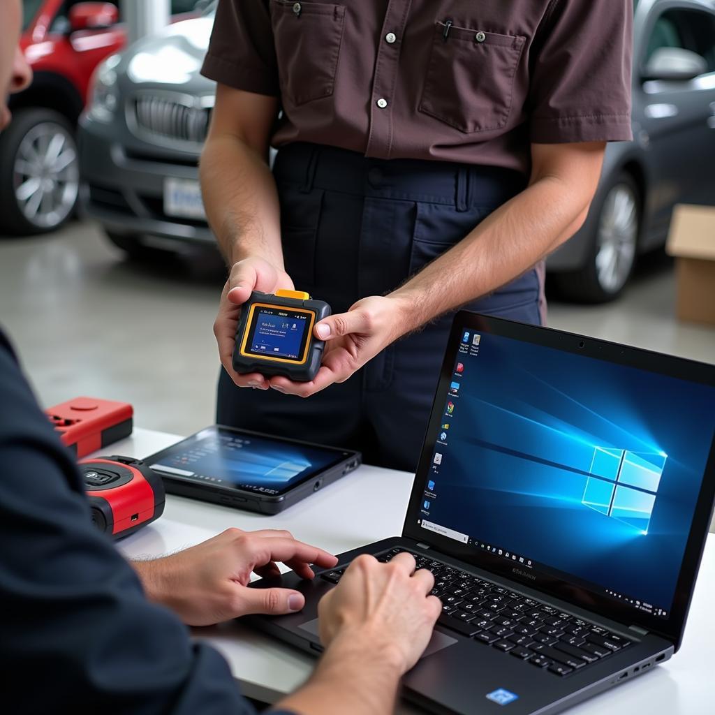 Mechanic Choosing the Right Diagnostic Tool