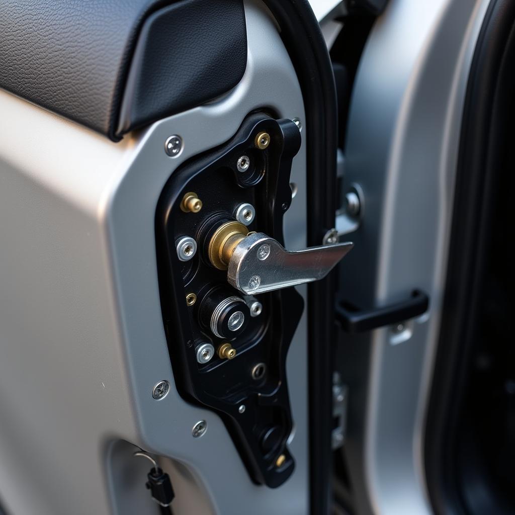 Detailed view of a car door lock mechanism