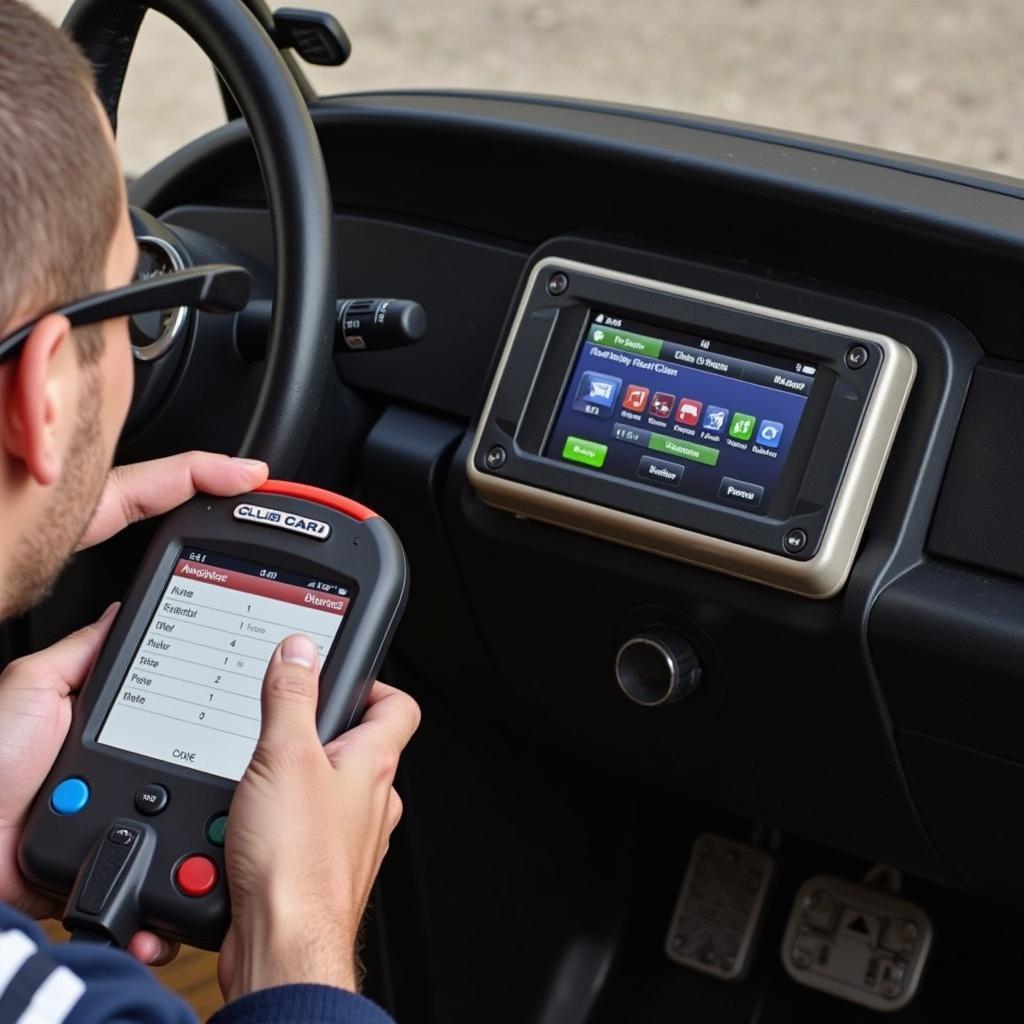 Mechanic Clearing Fault Codes on a Club Car Precedent using a Diagnostic Tool